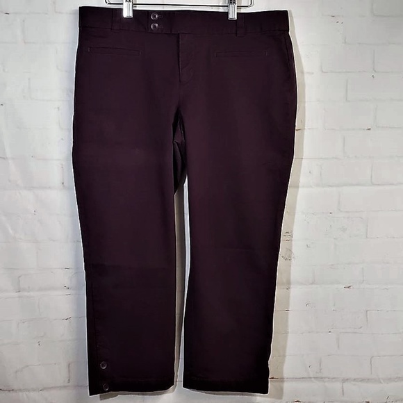 ANN TAYLOR LOFT BUTTON CROPPED PURPLE PANTS 10 - Picture 7 of 9
